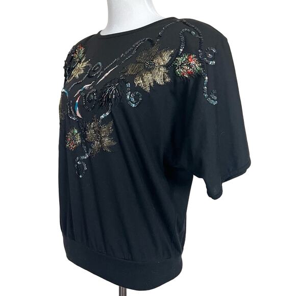 Vintage 80s 90s Women’s Top Embellished Seauin Beads Shoulder Pads Uno Una Sz L - Picture 5 of 9